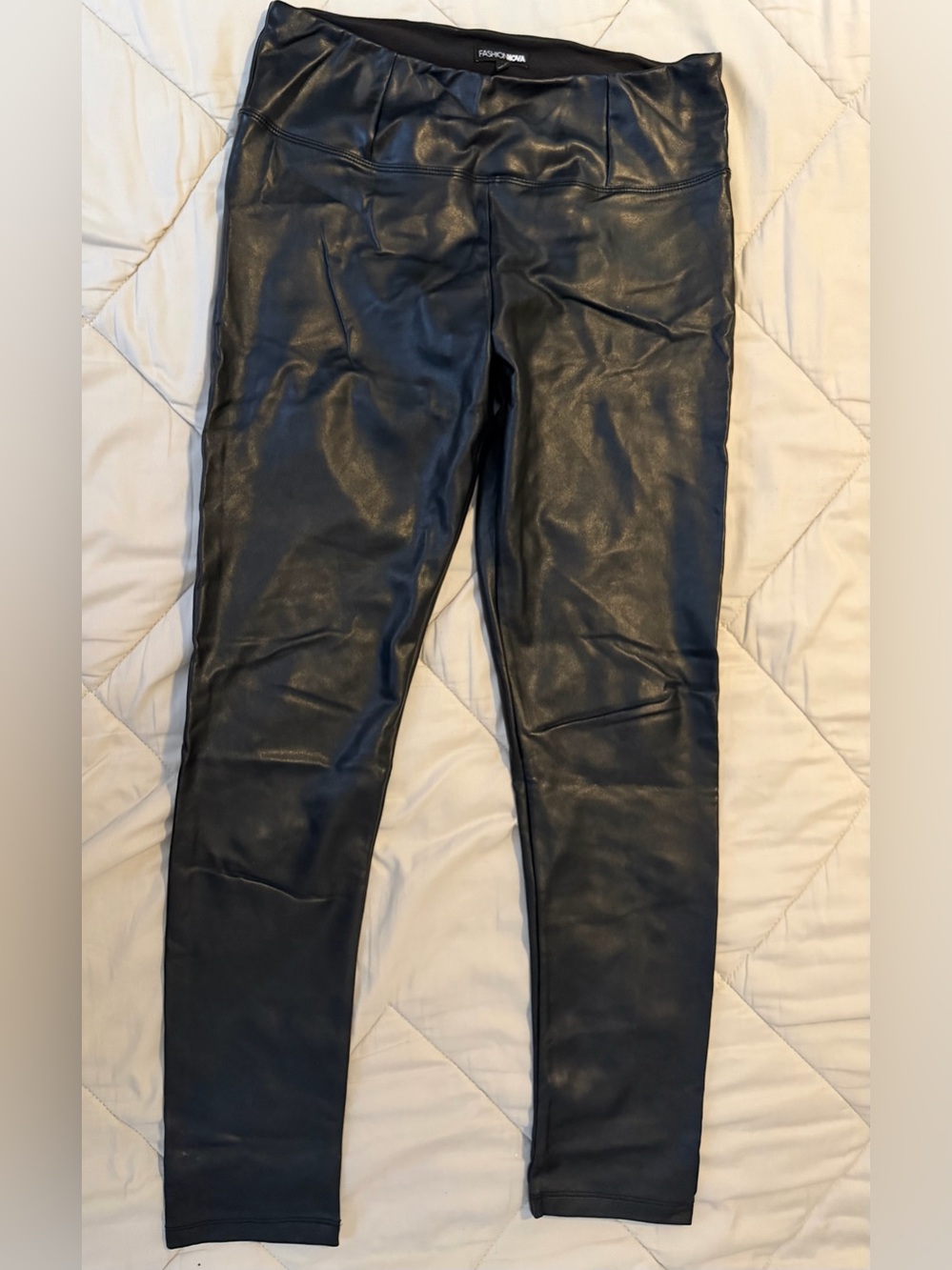 Fashion Nova Women Black Faux Leather Leggings Fleece Lined
